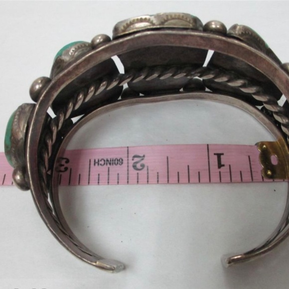 Vintage Navajo Cripple Creek Turquoise Slabs Rope Cuff - Picture 9 of 11